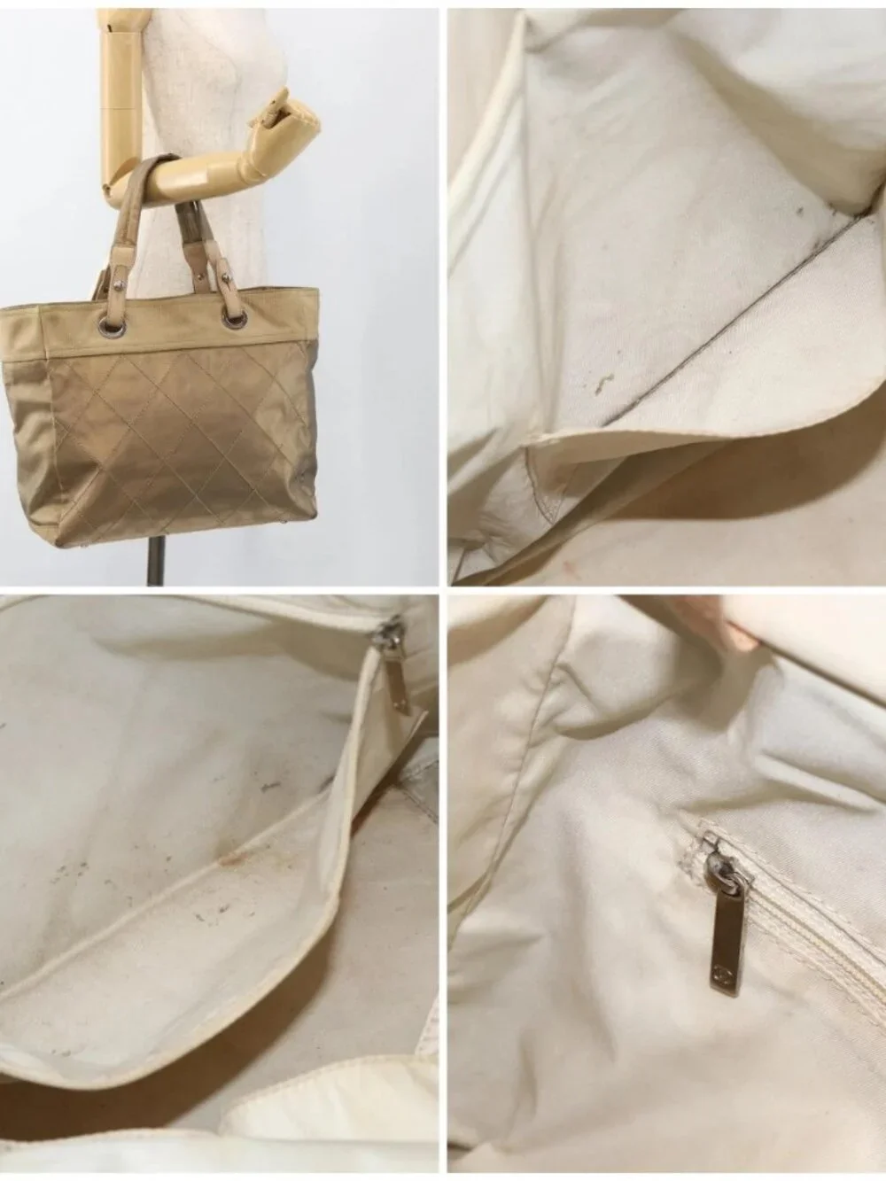 CHANEL Paris Biarritz GM Tote Bag Coated Canvas Gold Silver CC Auth ka3625